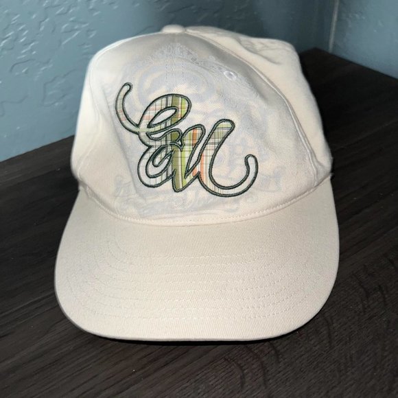 Ecko Unltd. Y2K Cursive Hat Cream Green Plaid Design One Size Baseball Cap - Picture 2 of 6